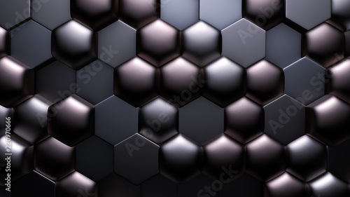 Blue black metallic background with hexagons. 3d illustration  3d rendering.