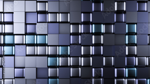 Blue black metallic background with hexagons. 3d illustration, 3d rendering.