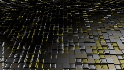 Golden black metallic background with hexagons. 3d illustration, 3d rendering.