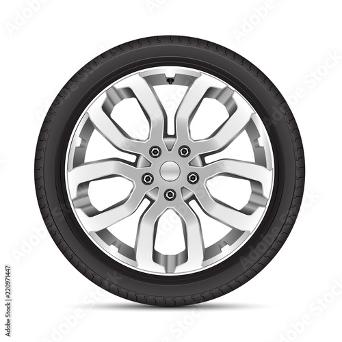 Realistic car wheel alloy sport on white background vector illustration.