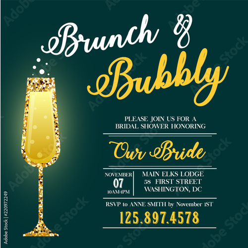 Brunch and Bubbly invitation. Bridal shower.