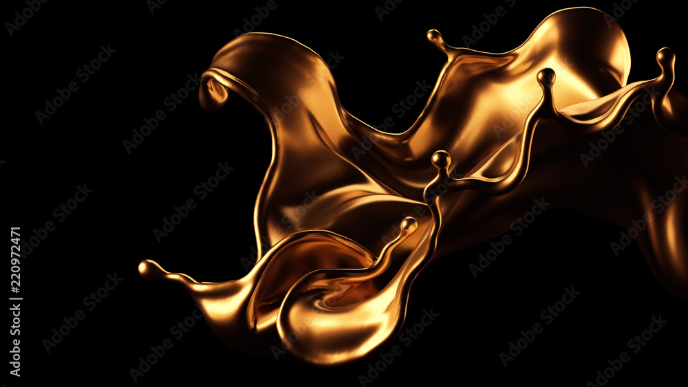 Luxury beautiful gold splash. 3d illustration, 3d rendering.