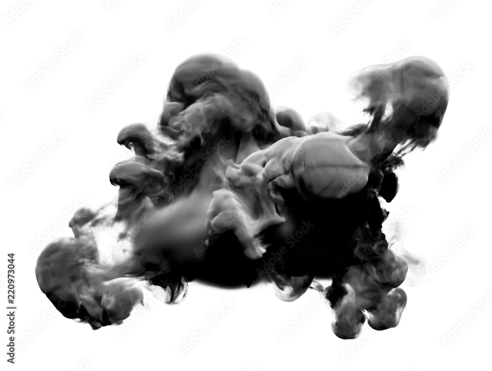 Black gray smoke on a white background. 3d illustration, 3d rendering. Black gray smoke on a white background. 3d illustration, 3d rendering.