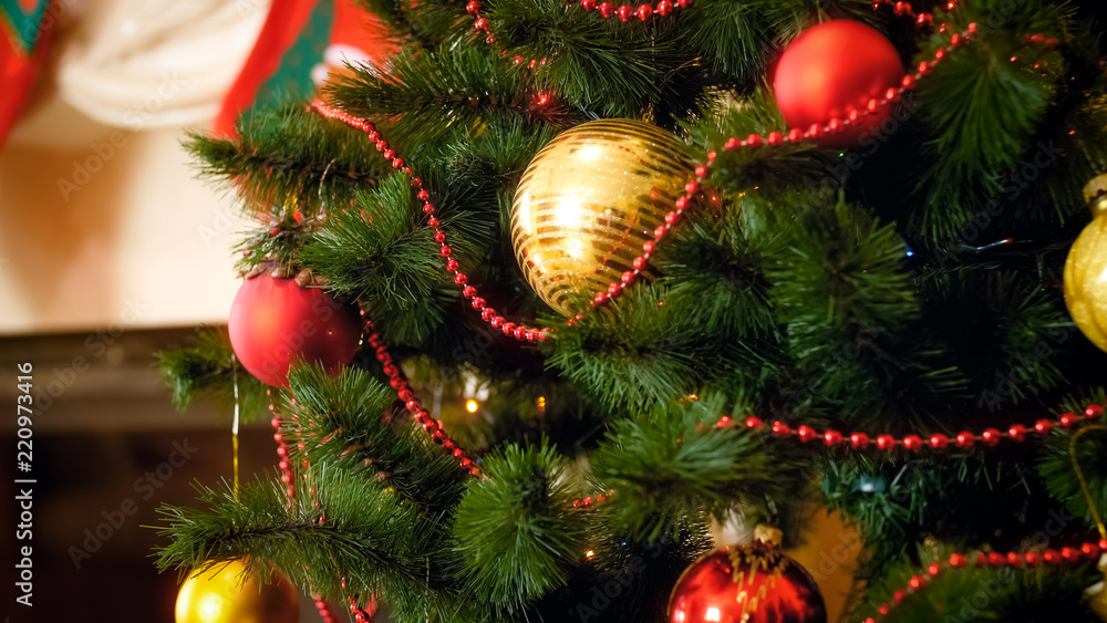 Beautiful closeup image of decorated Christmas tree