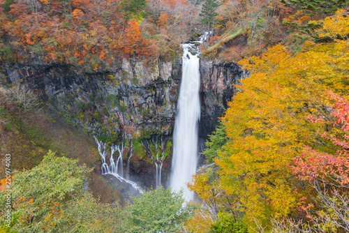 Kagon Waterfall in Nikko Japan  During autumn period is high season for Nikko