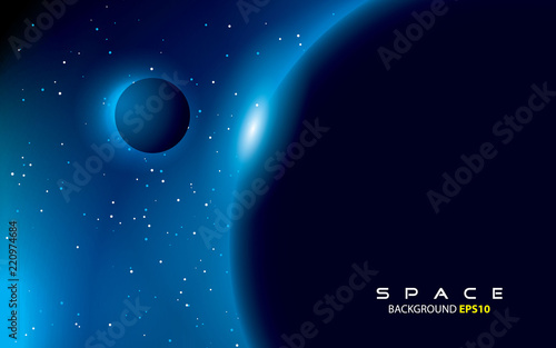 space background with blue light and the moon