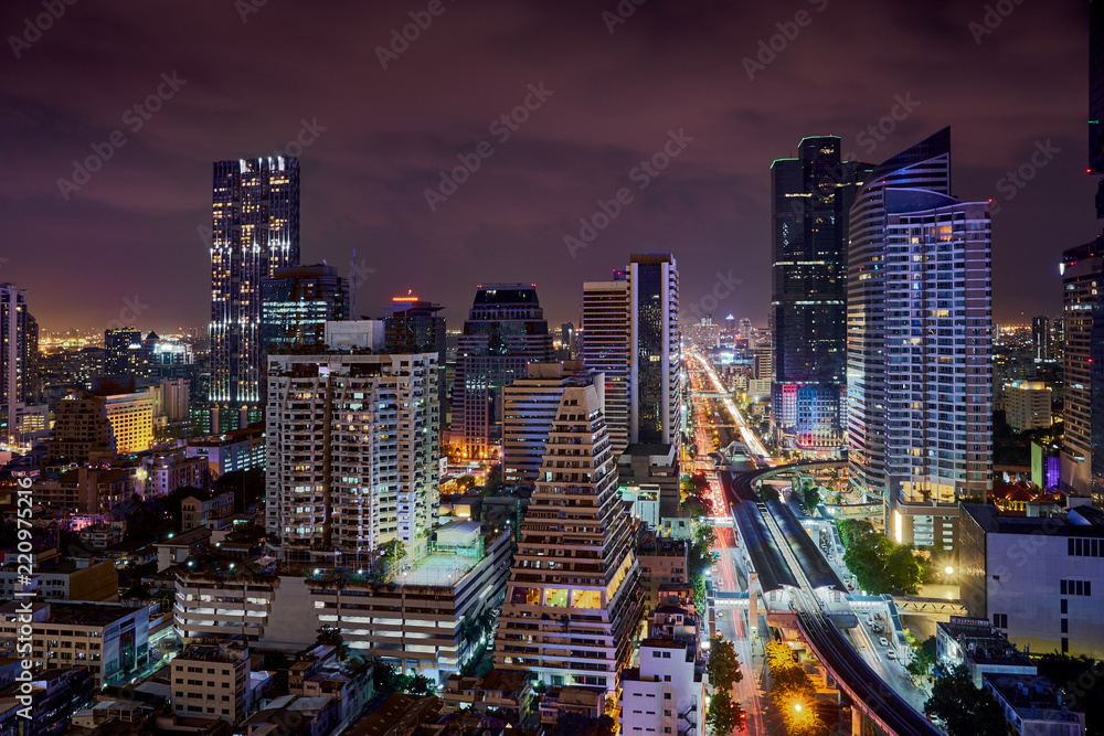 Naklejka premium night light urban cityscape skyline in metropolis
