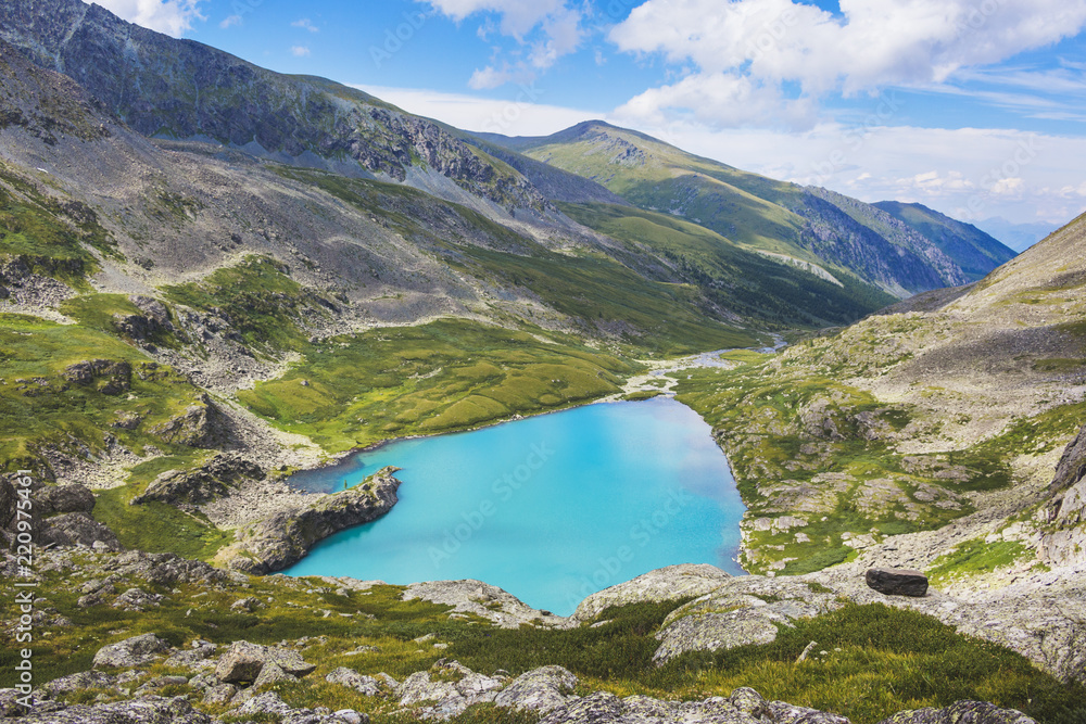 Lower Akchan lake. Mountain Altai landscape