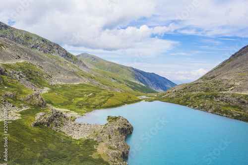 Lower Akchan lake. Mountain Altai landscape