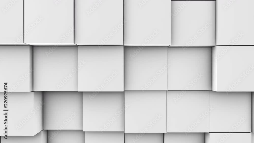 A lot of white cubes on the surface of the whole screen, volumetric wave-like movement of cubes densely adjacent to each other, slow motion 4K abstract background A lot of white cubes on the surface of the whole screen, volumetric wave-like movement of cubes densely adjacent to each other, slow motion 4K abstract background