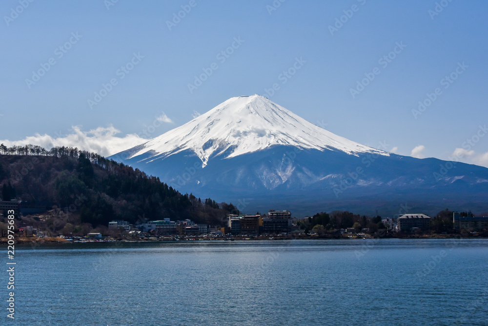 Mount Fuji, is an active volcano about 100 kilometers southwest of Tokyo. Commonly called “Fuji-san”