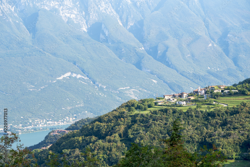 Panoramic view of Tremosine, a small town above Limone sul Garda, Lake Garda, Italy