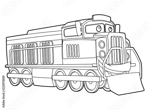 Cartoon funny looking vector train - isolated - coloring page - illustration for children