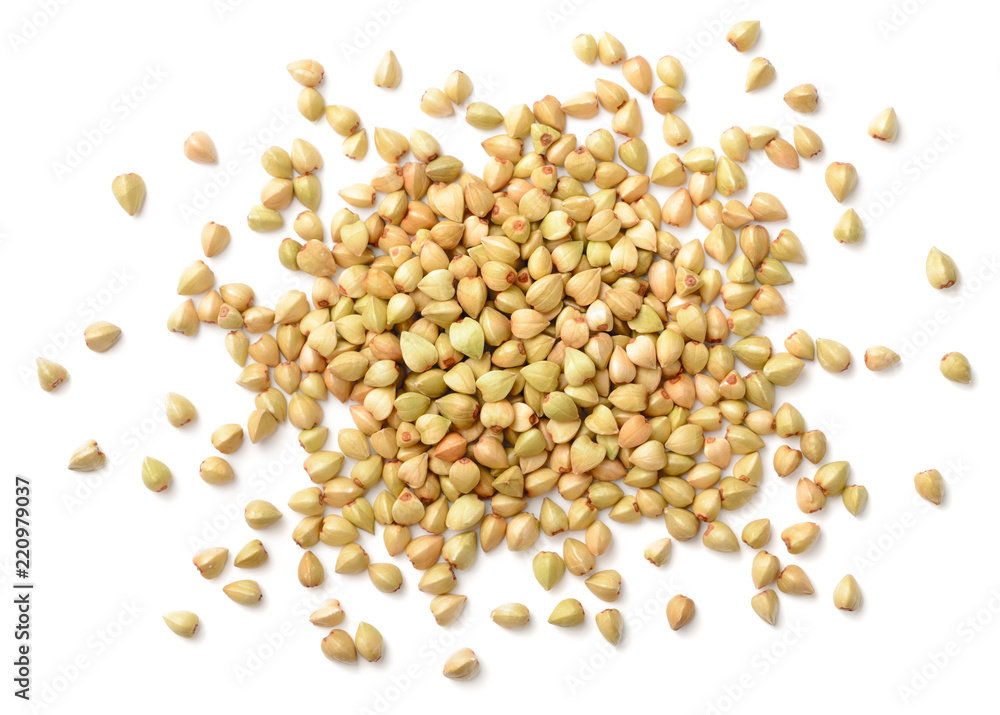 uncooked buckwheat isolated on the white background, top view uncooked buckwheat isolated on the white background, top view