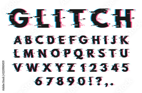 Glitch font set vector illustration on white background