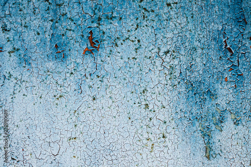 Grunge rusted metal texture, rusty and blue oxidized metal background. Old me...