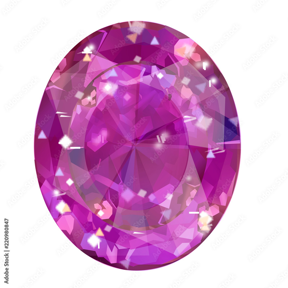 Insulated oval pink gemstone on white background.. Insulated oval pink gemstone on white background..