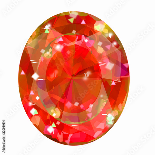 Insulated oval red gemstone on white background.