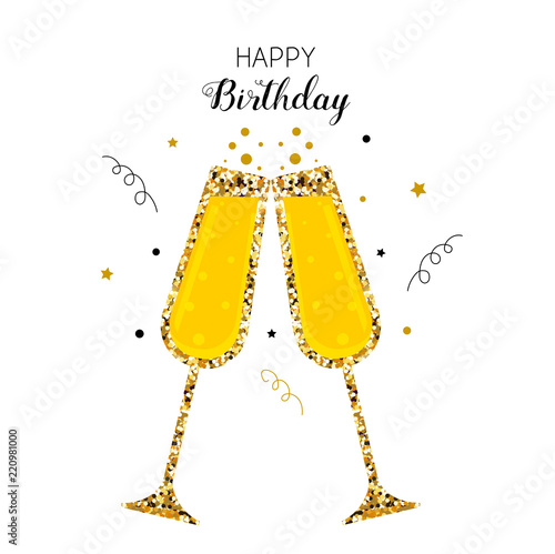 Happy Birthday greeting card with a glasses of champagne
