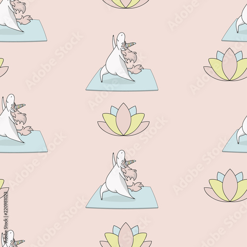 Magic cute unicorn yoga Seamless Vector Pattern. Vector background