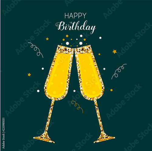 Happy Birthday greeting card with a glasses of champagne