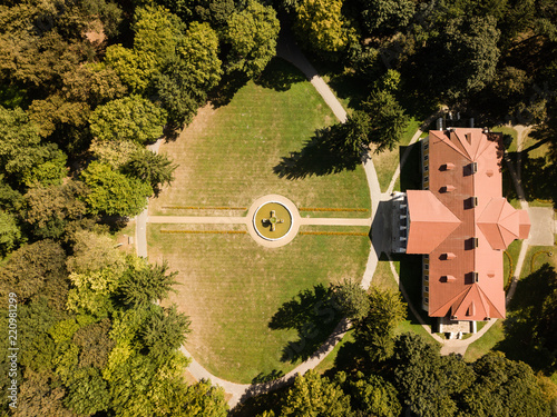 Aerial top view to palace ensemble Samchiki photo