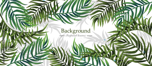 Tropical leaves Vector realistic background. Summer hot banner templates
