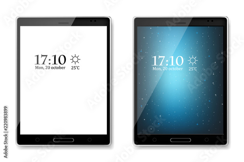 Black tablet Vector realistic. Product packaging 3d design mock ups