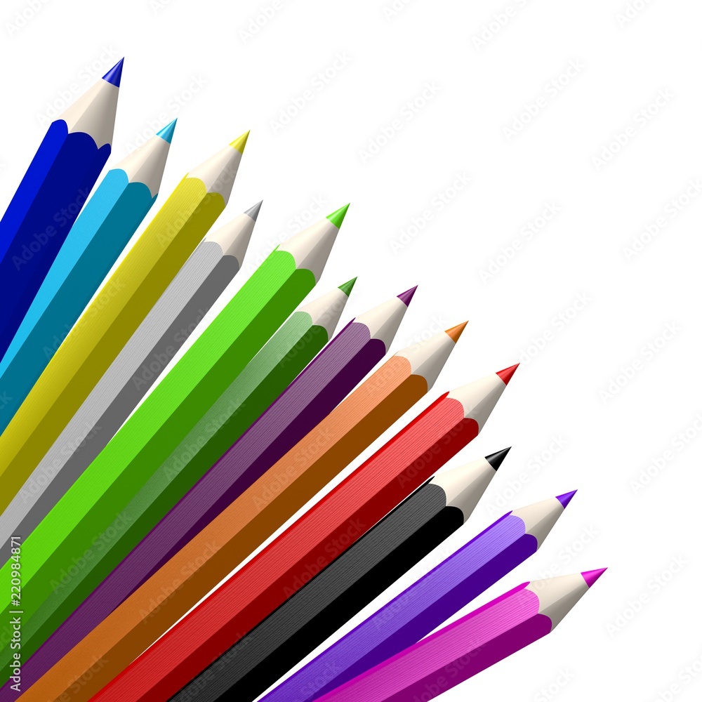3D colorful wooden pencils/ crayons - back to school concept 3D colorful wooden pencils/ crayons - back to school concept