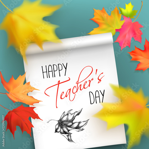 Teachers day card with autumn leaves