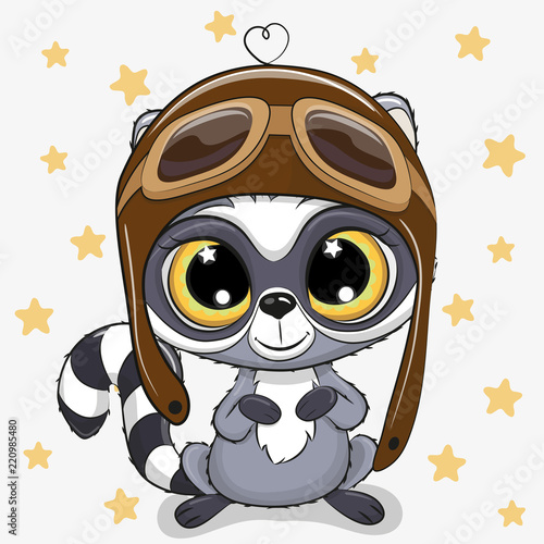Cute cartoon Raccoon in a pilot hat
