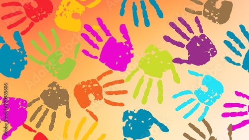 Multicolored painted hand prints