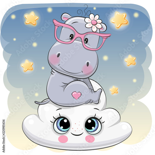 Cute Hippo a on the Cloud