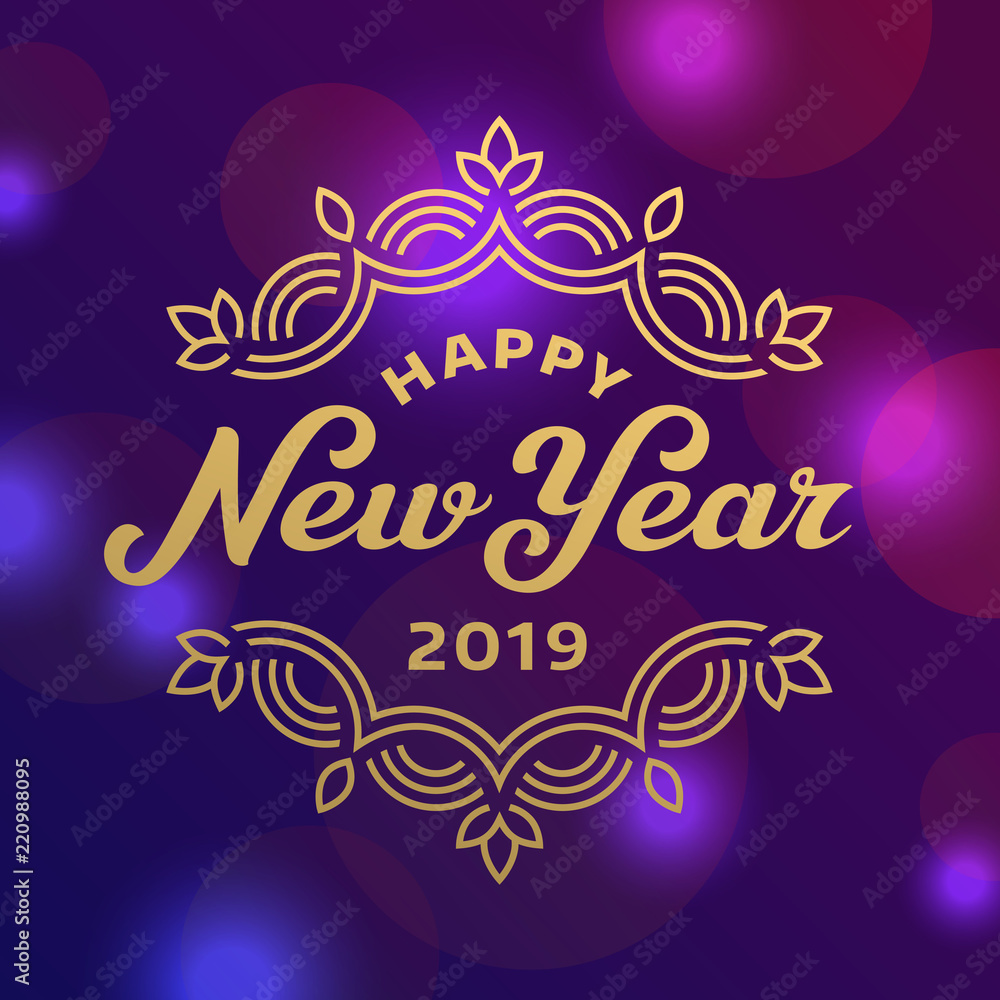 Happy new year 2019 lettering greeting card design