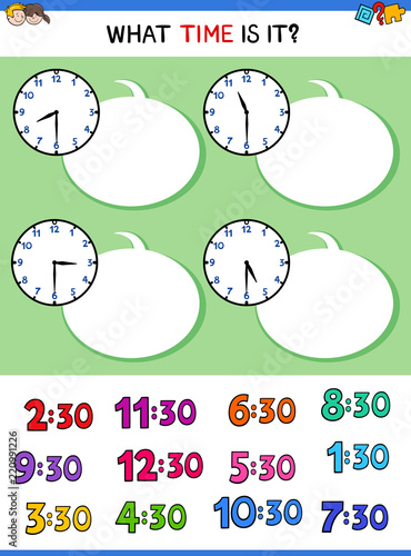 telling time clock face educational task