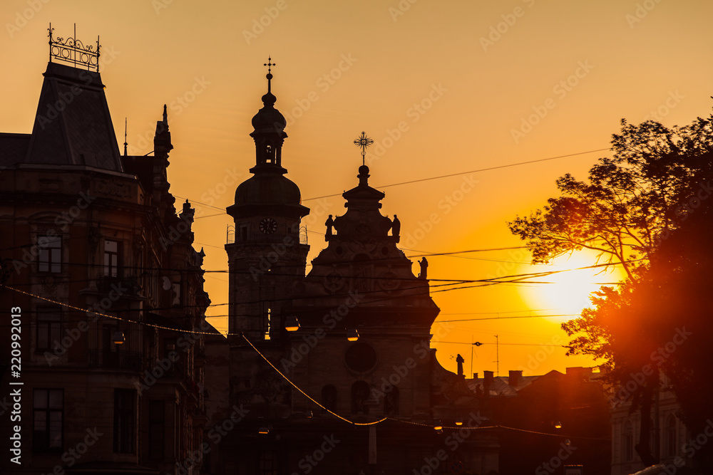 Bernardine church in Lviv in front of sunset