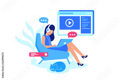 Online courses, e-learning, listening lesson.