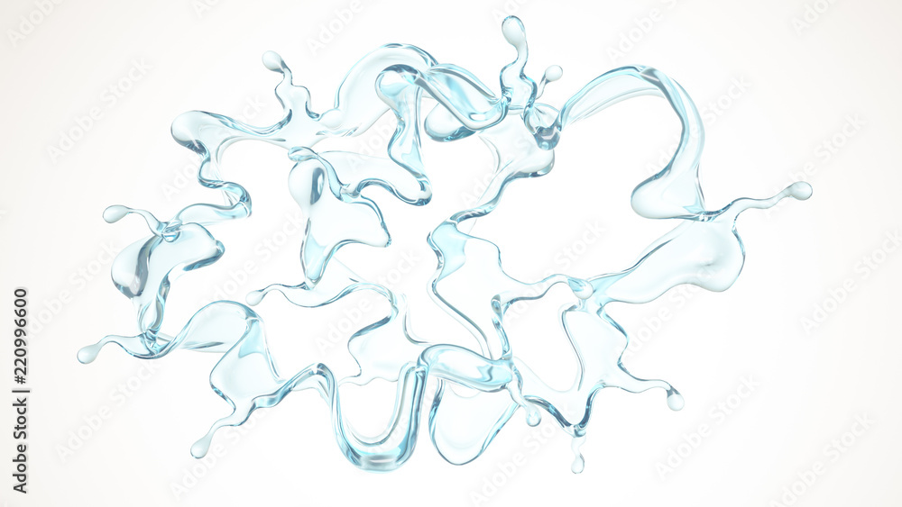A blue splash of water. 3d illustration, 3d rendering.