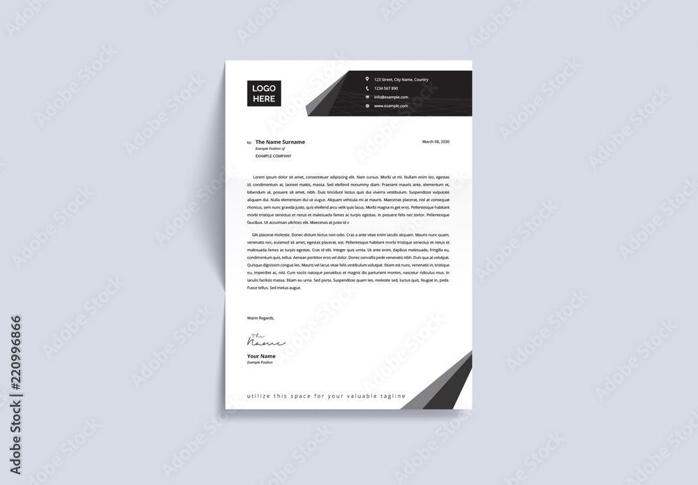 Letterhead Layout with Grayscale Design Elements Stock Template | Adobe