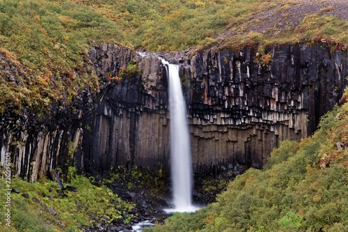 Svartiffoss waterfall. Catarata de Svartiffoss en Islandia.