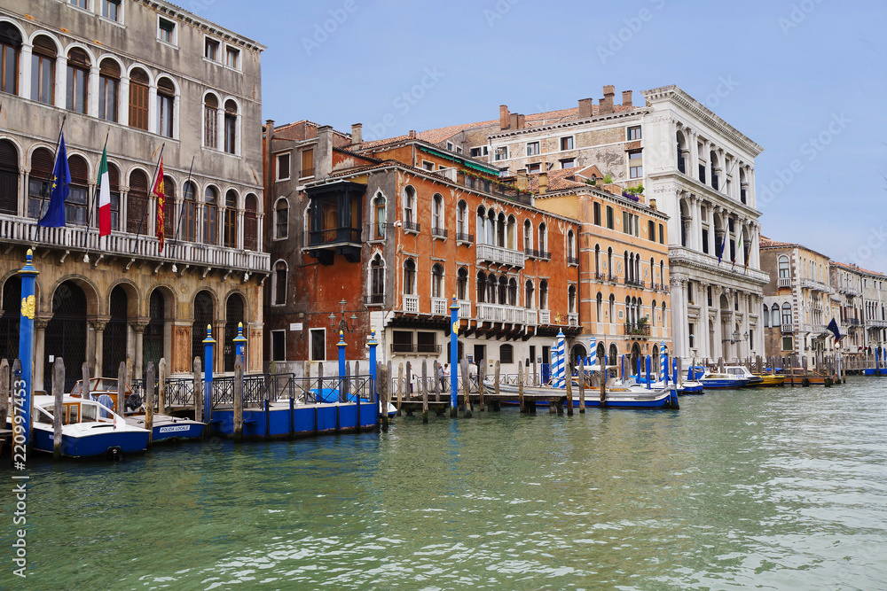 Venice, Italy, Grand canal. The Grand canal is the most famous Venetian canal that runs through the city.