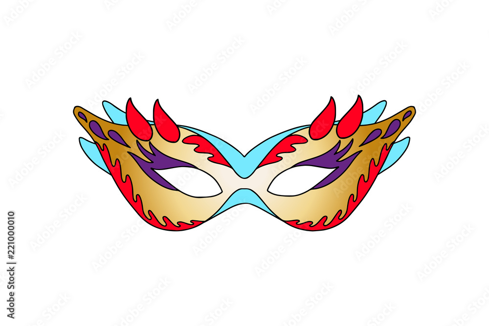 Obraz premium Hand drawn Carnival mask. Happy carnival festive concept. Illustrations of venetian painted carnival facial mask for party, festive design, decoration. Vector illustration. 