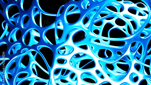 Abstract blue metal mesh on a black background. 3d illustration, 3d rendering.