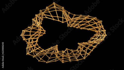 Abstract golden form on a black background. 3d illustration, 3d rendering.