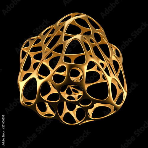 Abstract golden shape ball on a black background. 3d illustration, 3d rendering.
