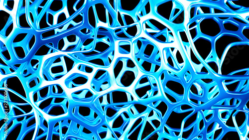 Abstract blue metal mesh on a black background. 3d illustration  3d rendering.