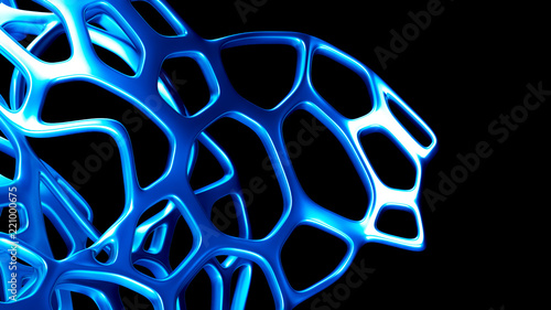 Abstract blue metal mesh on a black background. 3d illustration, 3d rendering.