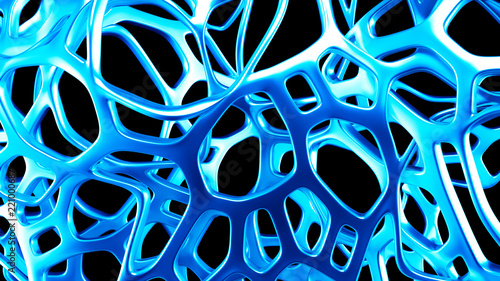 Abstract blue metal mesh on a black background. 3d illustration, 3d rendering.