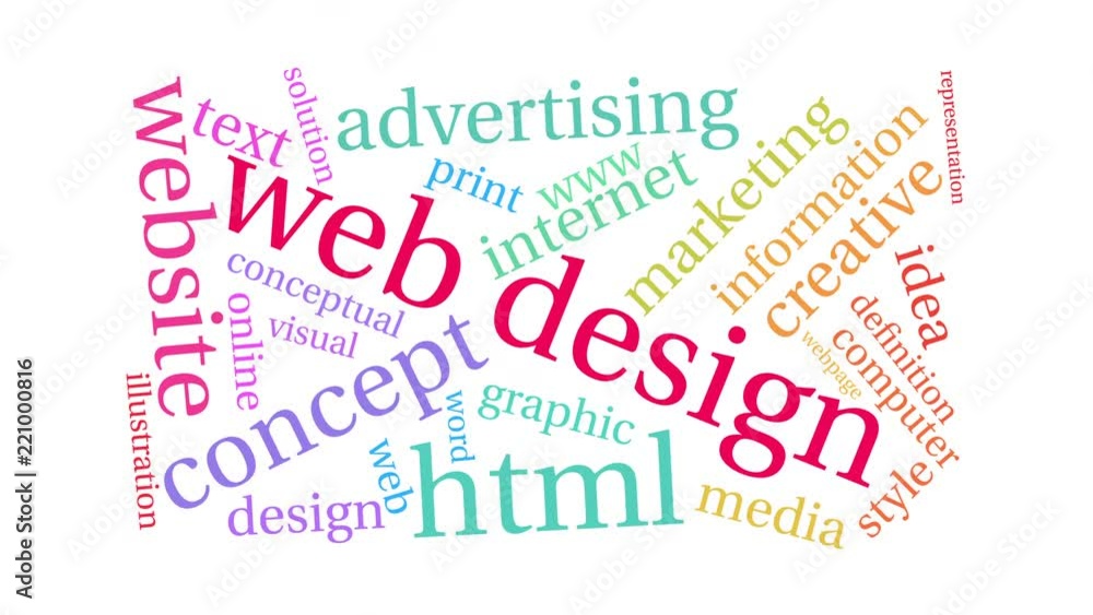 Web Design word cloud on a white background. Web Design word cloud on a white background.