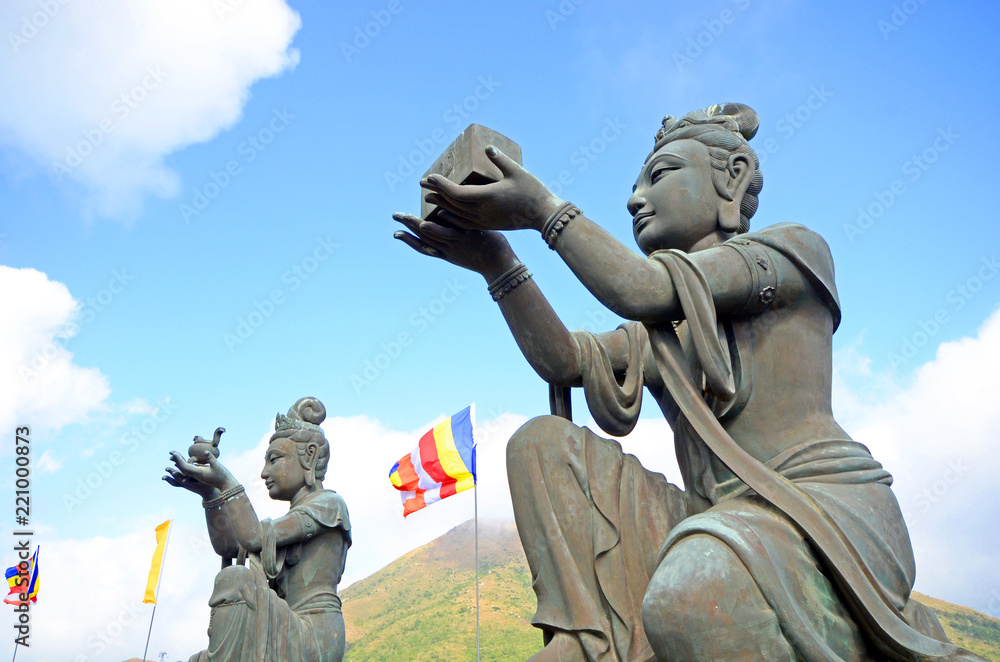Fototapeta premium Buddhist statues at Po Lin Monastery, Lantau Island, Hong Kong, China 